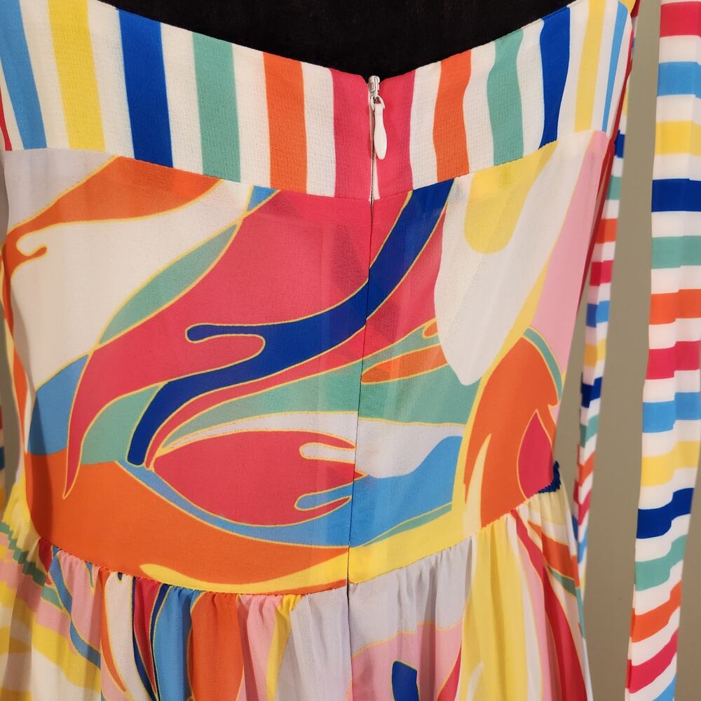 FLYING TOMATO Print and Stripes Tiered Maxi Dress with Tie Straps, Size Medium - Picture 11 of 15